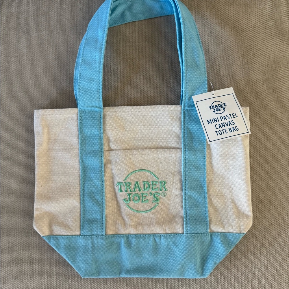 Trader Joe's Mini Pastel Canvas Tote Bag - Pastel Blue